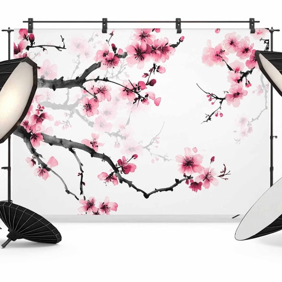 Cherry Blossoms Backdrop for Photoshoot,Photography Photo Studio Background Wall Backdrop,Pink Pastoral Modern Gradient Spring Back Drop Banner Panel for Portraits Wedding Party Live Streaming 7x5Ft