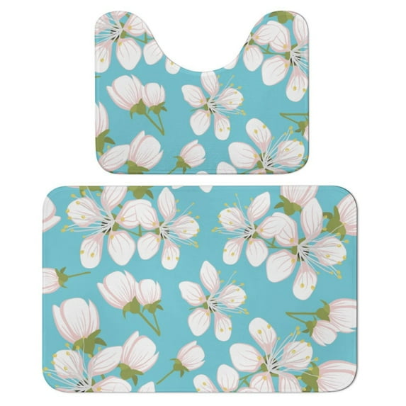 Cherry Blossoms Bathroom Rugs Set 2 Pieces, Bathroom Set - Quick Drying Bath Mat And U-Shaped Toilet Rug, Water Absorbent Bath Carpet For Bedroom Floor Living Room, Machine Washable