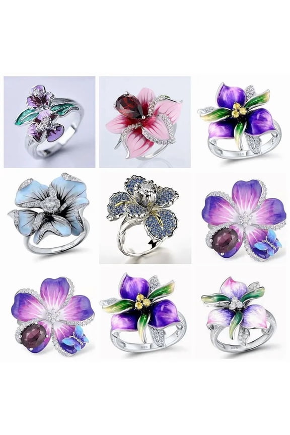 Cherry Blossoms Big Flower Ring for Women Purple Pink Flower Design Trendy Ring Ladies Exaggerated Brand Jewelry Ring