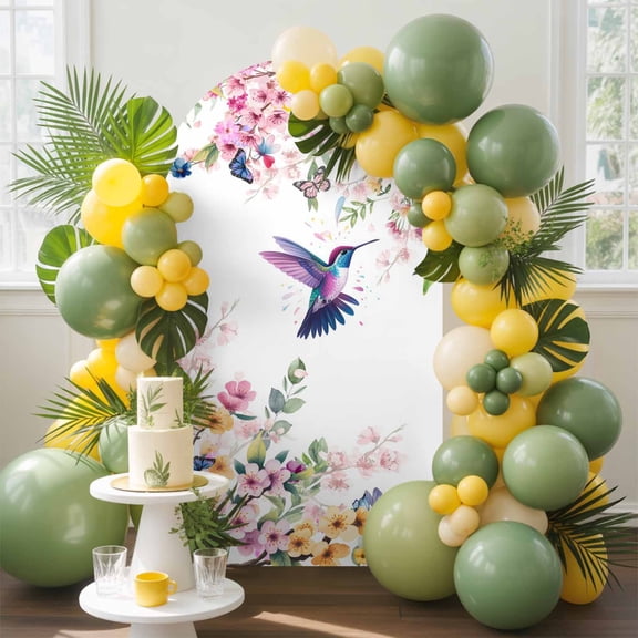 Cherry Blossoms Bird Arch Backdrop Cover, 7.2FT, Colorful Flowers Butterfly Spandex Arch Covers Double-Sided Backdrop for Wedding Birthday Party Photo Background Decoration