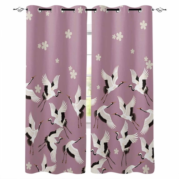 Cherry Blossoms Blackout Curtains for Bedroom Living Room Darkening Curtains 63 Inches Long White Crane Harmony Pink Window Curtain 2 Panels Set Insulated Window Treatment Grommet Drapes 42"x63"