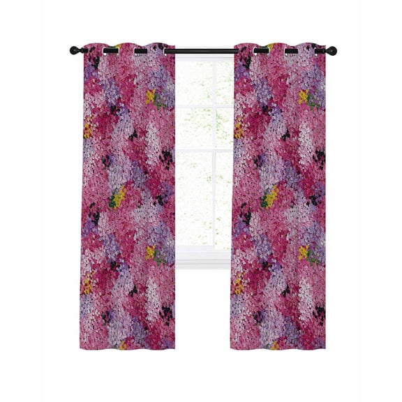 Cherry Blossoms Blackout Curtains for Bedroom Living Room, Modern Abstract Art Pink Purple Yellow Cherry 45 In Long Thermal Insulated Room Darkening Drapes Grommet Window Treatments, 42 x 45 In