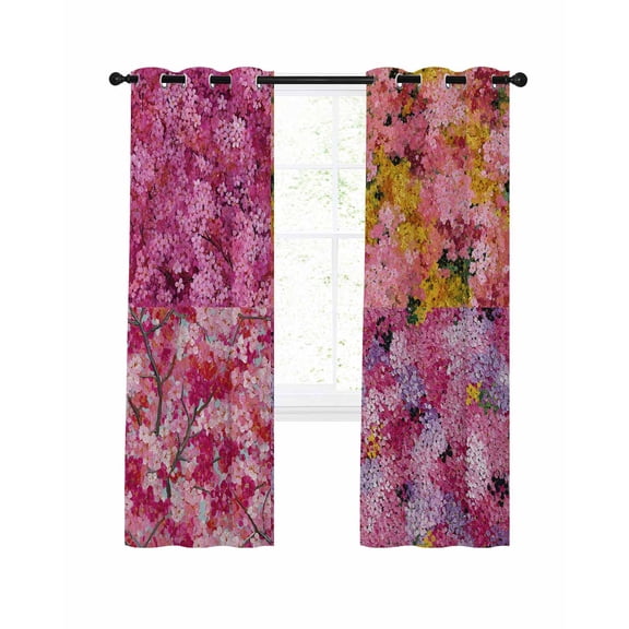 Cherry Blossoms Blackout Curtains for Bedroom Living Room, Modern Abstract Art Pink Yellow Cherry Oil Painting 84 In Long Thermal Insulated Room Darkening Drapes Grommet Window Treatments, 52 x 84 In