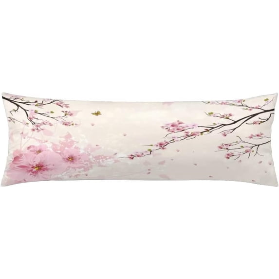 Cherry Blossoms Body Pillow Cover Pink Flowers Cherry Blossom Cushion Long Pillowcase with Zipper Floral Pillow Covers Decorative Soft Large Bedding Pillow Cases for Couch 20"x54"