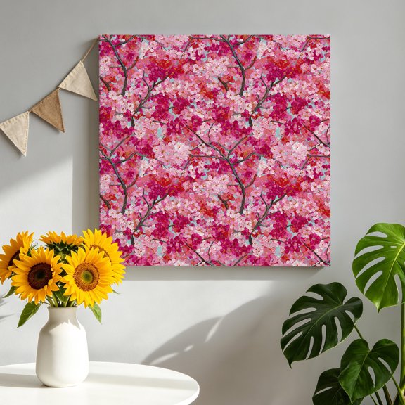Cherry Blossoms Canvas Wall Art, Modern Abstract Art Pink Cherry Branch Oil Painting Framed Canvas Wall Decor Picture Print Artwork Decorations for Living Room Office Ready to Hang 10" x 10"