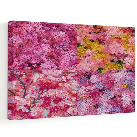 Cherry Blossoms Canvas Wall Art, Modern Abstract Art Pink Yellow Cherry Oil Painting Wall Art Prints Artwork Framed Canvas Ready to Hang Art Pictures for Bathroom Bedroom Entry Desk Corner 10" x 8"