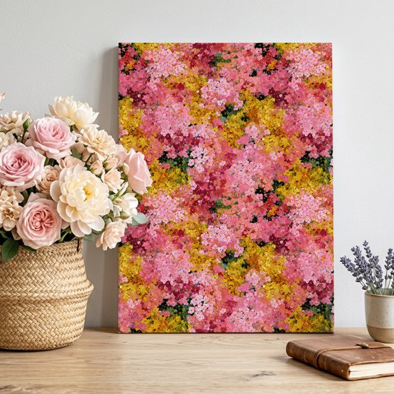 Cherry Blossoms Canvas Wall Art, Modern Abstract Art Pink Yellow Green Cherry Oil Painting Framed Canvas Wall Decor Picture Print Artwork Decorations for Living Room Office Ready to Hang 10" x 8"
