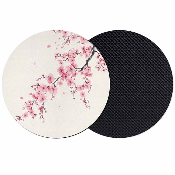 Cherry Blossoms Coasters Set of 2, Soft Absorbent Coasters for Drinks, Pink Flower Floral Spring Nature Country Non-Slip Cup Coaster Mat with Rubber Bottom for Home Kitchen Coffee Bar Table Decor 4"