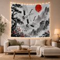 thumbnail image 1 of Cherry Blossoms and Cranes in Misty Mountain Landscape, Serene Japanese Inspired Art for Nature Lovers, Asian Wall Art Housewarming Gift Tapestry Wall Hanging for Bedroom, Living Room and Dorm, 1 of 7