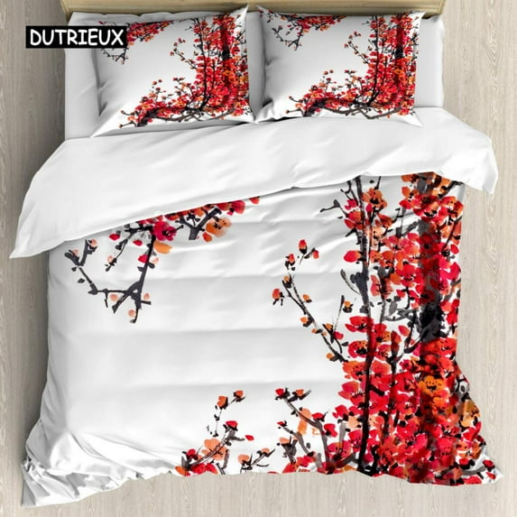 Cherry Blossoms Duvet Cover Sakura Tree Pink Floral Spring Vintage Cultural Natural Landscape Beddi
