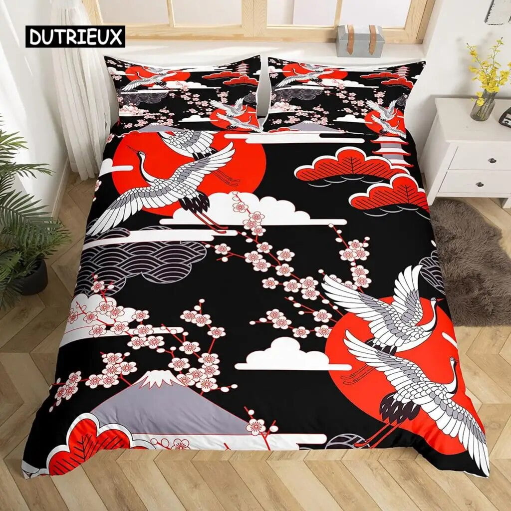 Cherry Blossoms Duvet Cover Set King Japanese Style Romantic Theme Pink
