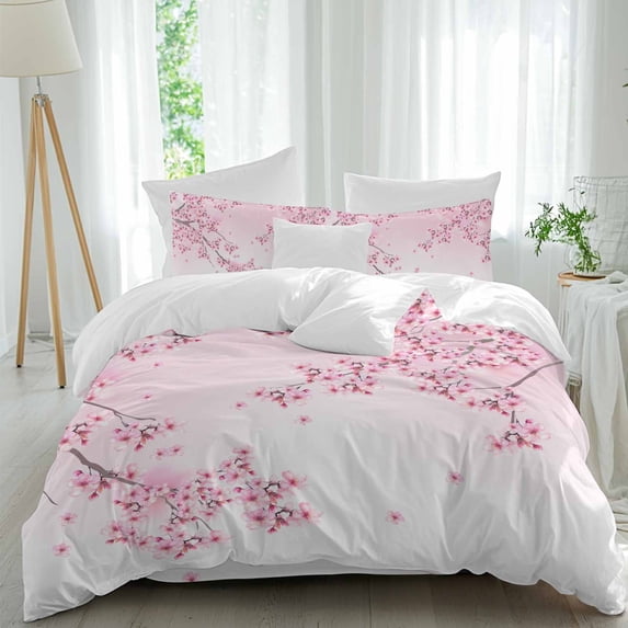 Cherry Blossoms Duvet Cover Set Twin Size, Spring Floral Pink Gradient ...