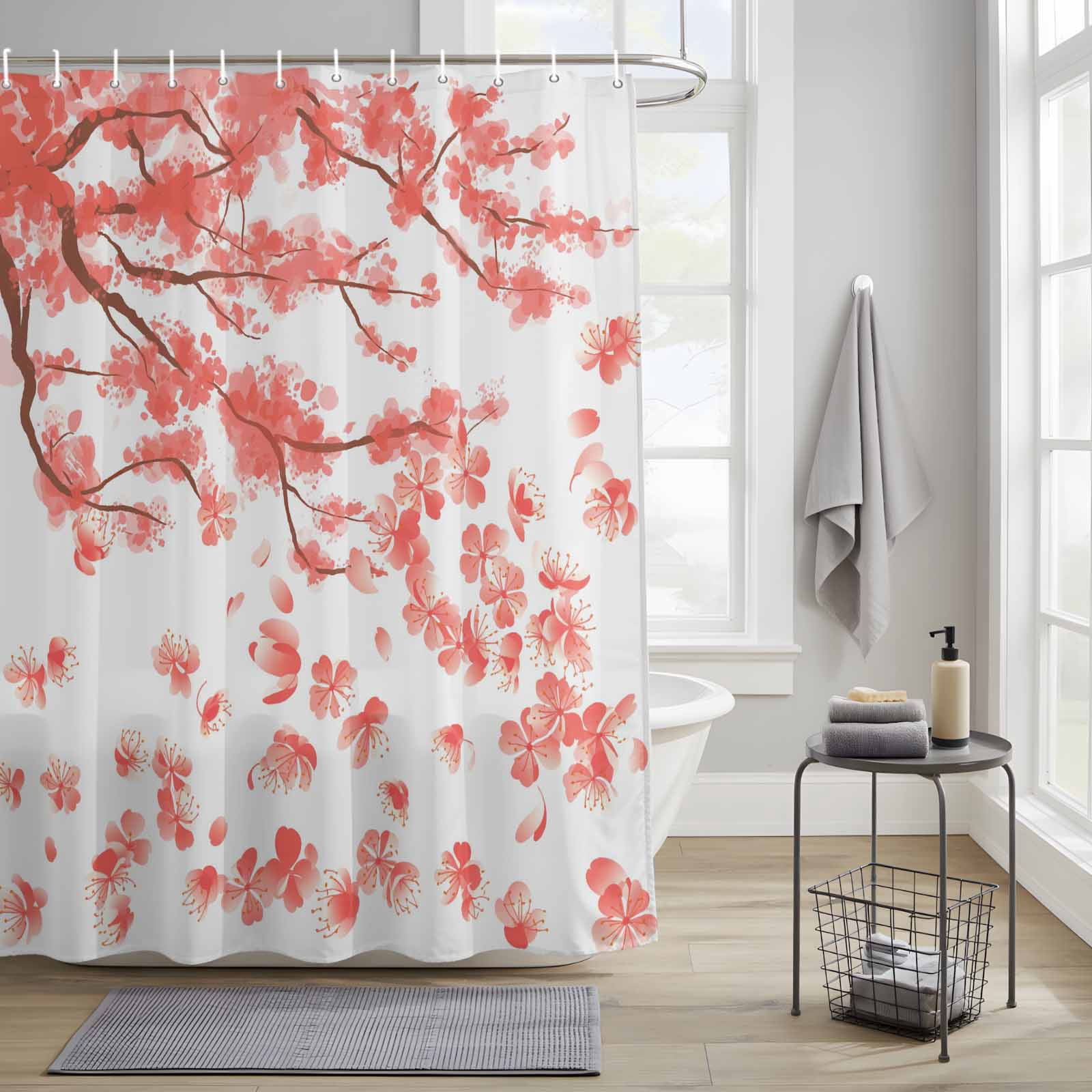 Cherry Blossoms Fabric Shower Curtain for Bathroom Beautiful Pink