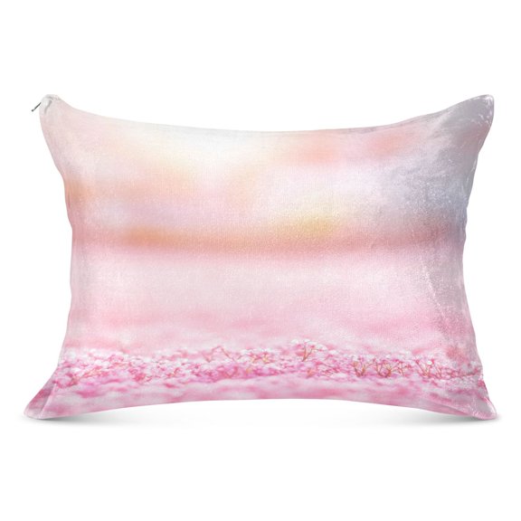 Cherry Blossoms Fall on Ground Plush Pillow Cases Standard Size Ultra Soft Warm Pillowcases with Zipper 20"x26"
