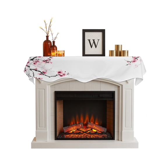 Cherry Blossoms Fireplace Mantel Scarf, Pink Pastoral Modern Gradient Spring Mantel Cover Table Runner, Fireplace Top Dresser Scarves for Party Holiday Living Room Home Decoration 60x17 Inch