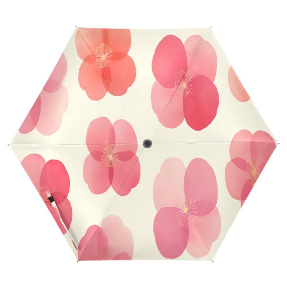 Cherry Blossoms Folding Umbrella UV50+ Waterproof Sun Protection Auto Open Close Compact Fiberglass Frame