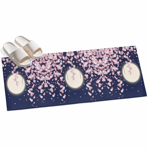 Cherry Blossoms Hallway Runner Rug 2x6 Washable Non Slip Kitchen Runner Rug for Bedside Bathroom Low Pile Modern Art Moonlight Farmhouse Indoor Floor Carpet Area Rugs for Living Room Bedroom Office