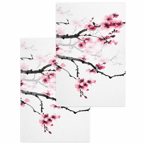 Cherry Blossoms Hand Towels Set,Waffle Weave Kitchen Towels 2 Pieces,Microfiber Hair Face Bath Tea Towel Absorbent Quick Drying Cleaning Dish Cloths,Pink Pastoral Modern Gradient Spring 15.7"x23.6"