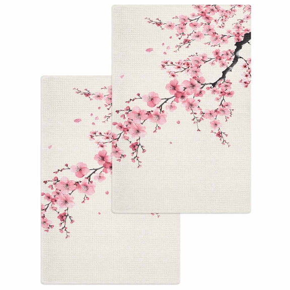 Cherry Blossoms Hand Towels Set,Waffle Weave Kitchen Towels 2Pcs, Pink Flower Floral Spring Nature Country Microfiber Hair Face Bath Tea Towel Absorbent Quick Drying Cleaning Dish Cloths 15.7"x23.6"