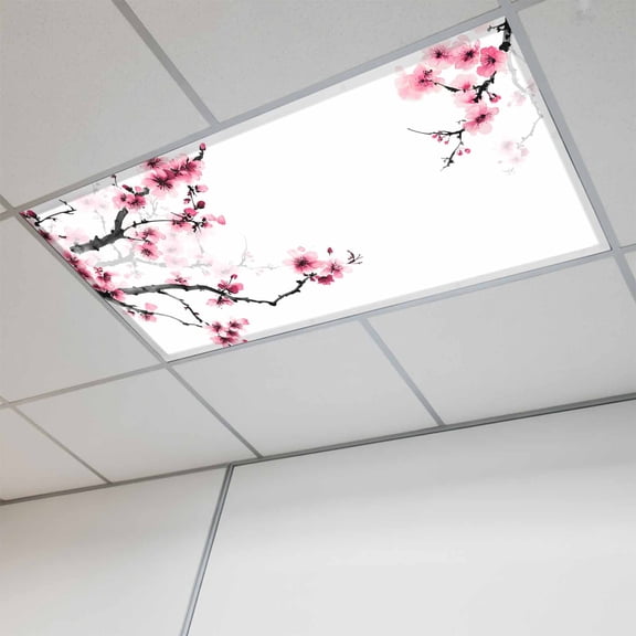 Cherry Blossoms Magnetic Fluorescent Light Covers for Ceiling Lights 2x4Ft, Pink Pastoral Modern Gradient Spring Office Classroom Kitchen Drop Ceiling Light Covers Lighting Filters Shade Panel 1 Pack