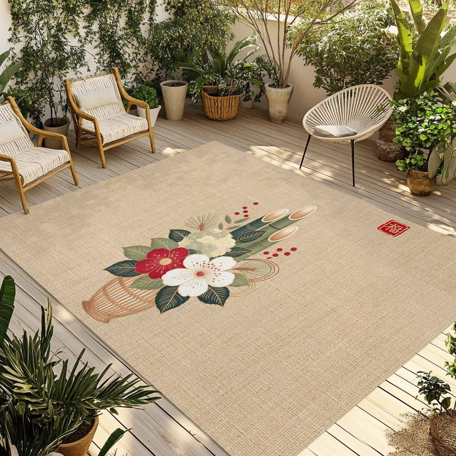 Cherry Blossoms Outdoor Rug for Patio/Deck/Porch, Non-Slip Large Area ...