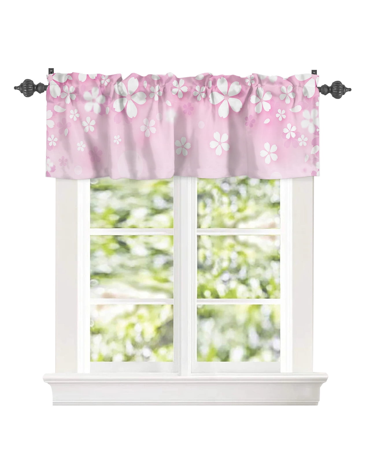 Cherry Blossoms Pink Gradient Rod Pocket Valance Window Curtains,Farm ...