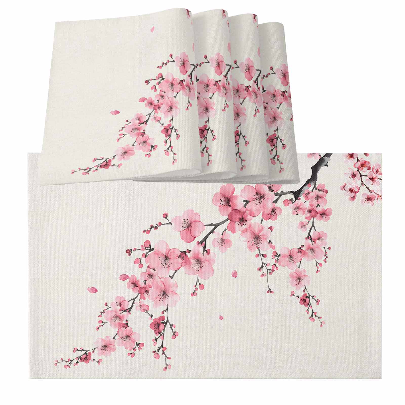 Cherry Blossoms Placemats for Dinning Table Set of 4, Pink Flower ...