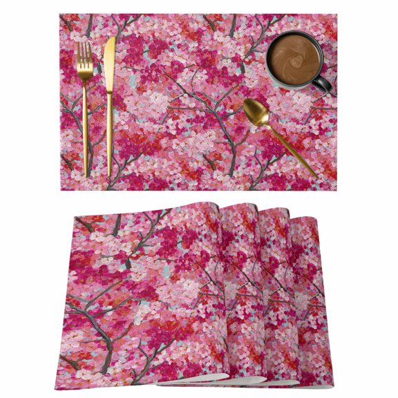 Cherry Blossoms Placemats Set of 1, Modern Abstract Art Pink Cherry Branch Oil Painting Non-Slip Place Mats Washable Table Mats for Kitchen Dining Table Decorations Indoor/Outdoor