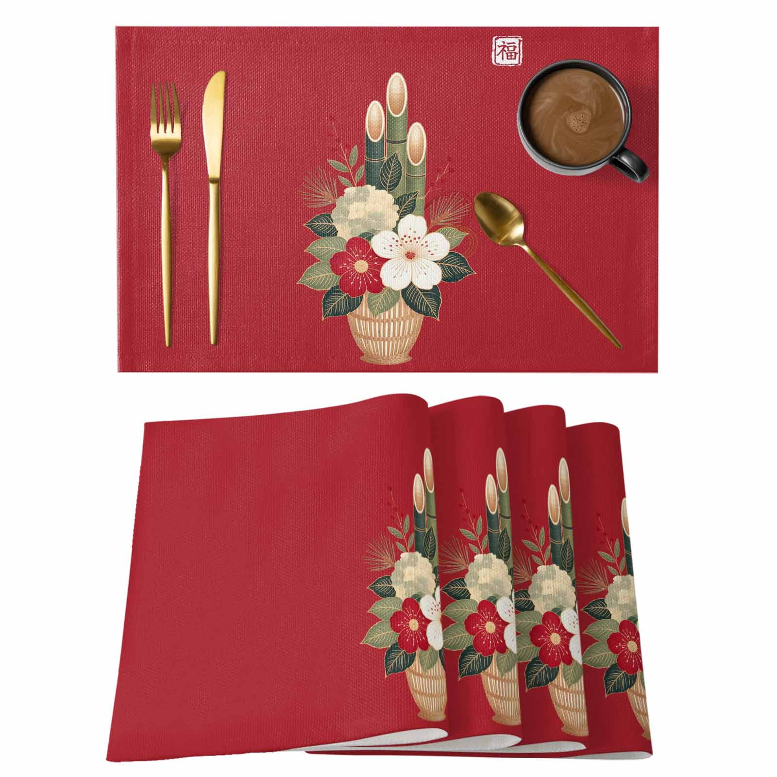 Cherry Blossoms Placemats Set of 4, Japanese Spring Floral Leaves ...