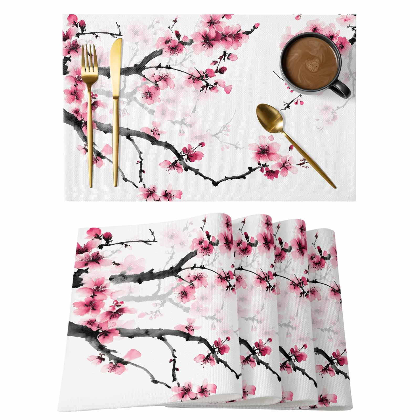 Cherry Blossoms Placemats Set of 4 Pink Pastoral Modern Gradient Spring ...