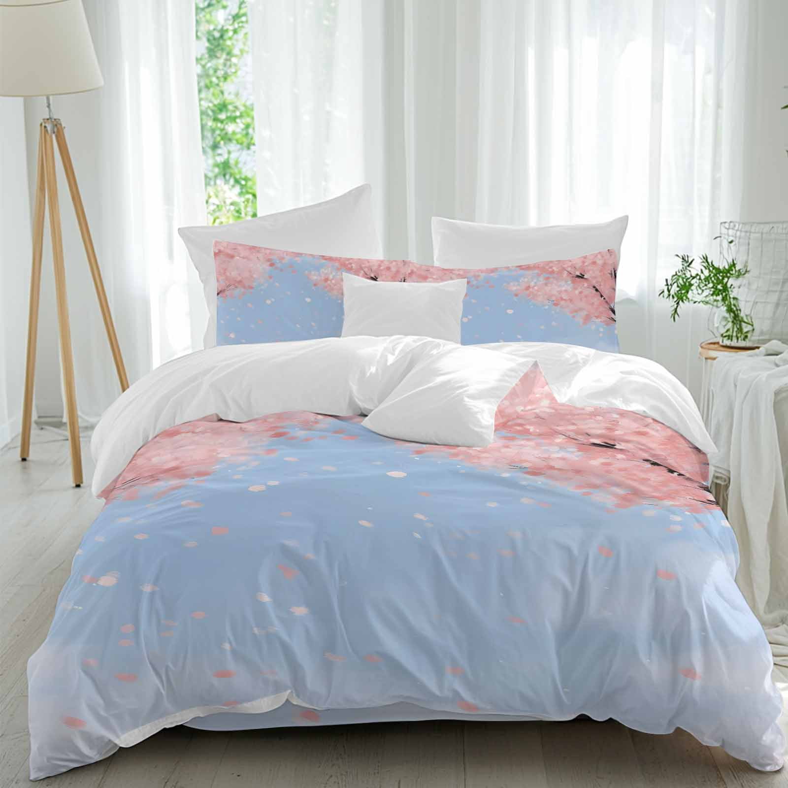 Cherry Blossoms Queen Size 4 piece Duvet Cover Set, Pink Falling ...
