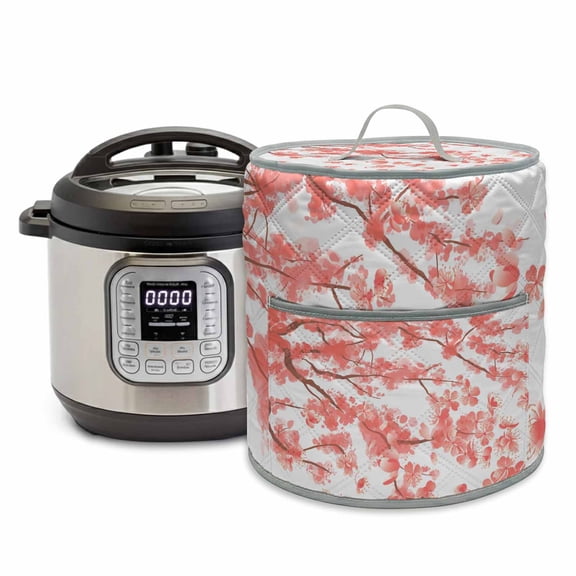 Cherry Blossoms Rice Cooker Cover 6 Quart Beautiful Pink Falling Flower Spring Plants Pressure Cooker Cover Appliance Protector Dust Case with Pocket and Handle for Kitchen