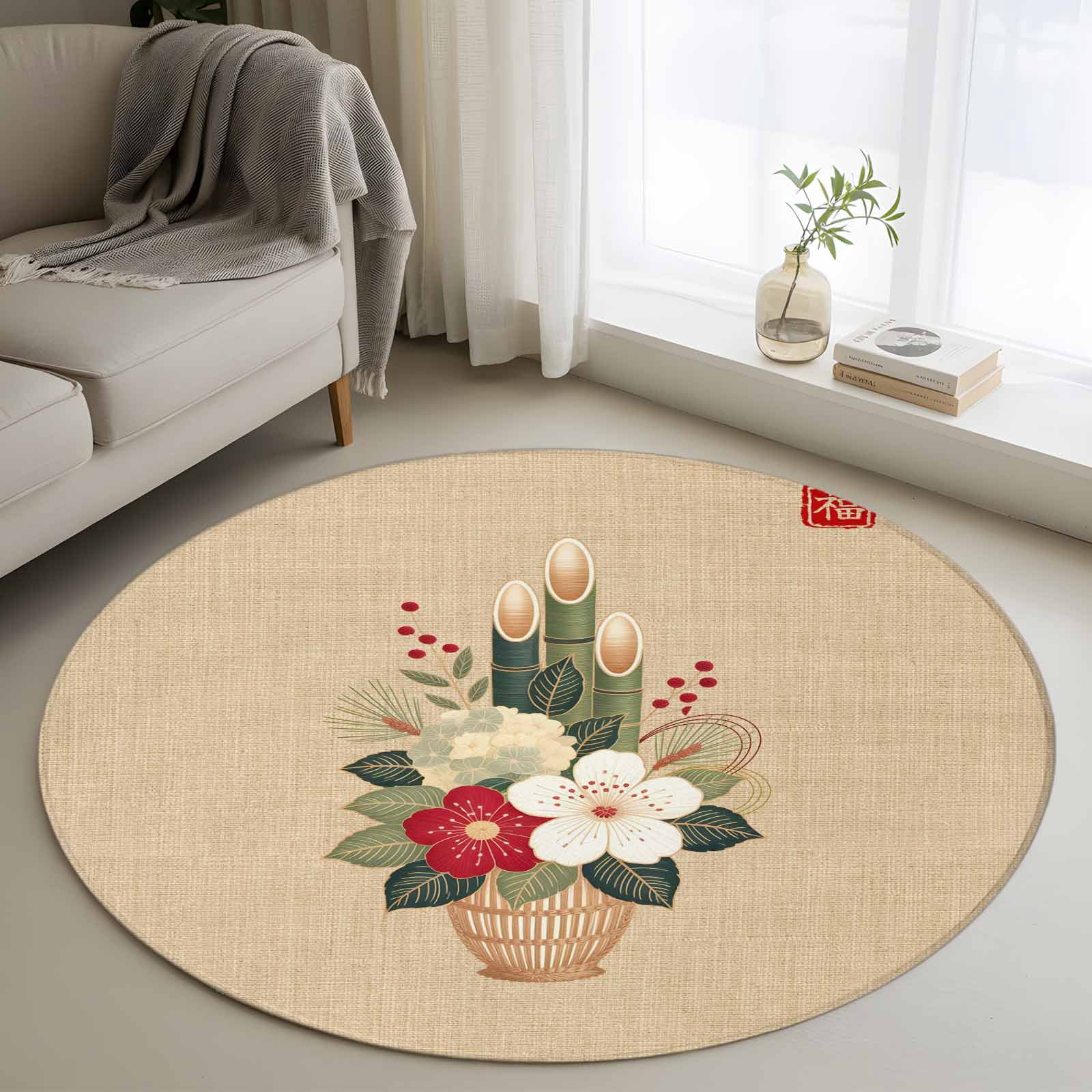 Cherry Blossoms Round Area Rug 3Ft Washable Small Circle Rugs for ...