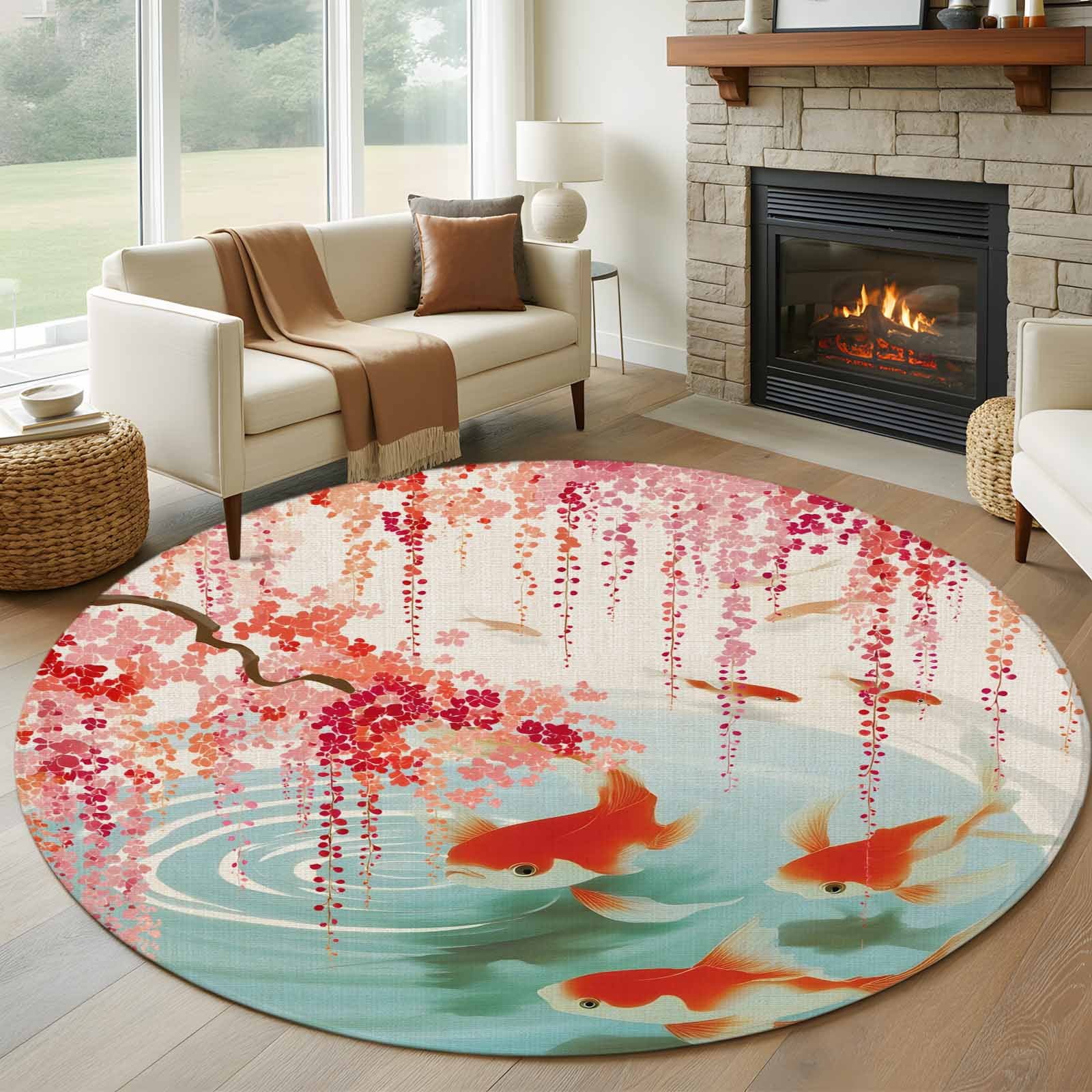 Photo inspiration: Gallery Detail: Cherry Blossoms Round Area Rug 8Ft Washable Large Circle Rugs