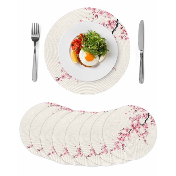 Cherry Blossoms Round Placemats Set of 8 for Dinning Tables,Heat-proof ...