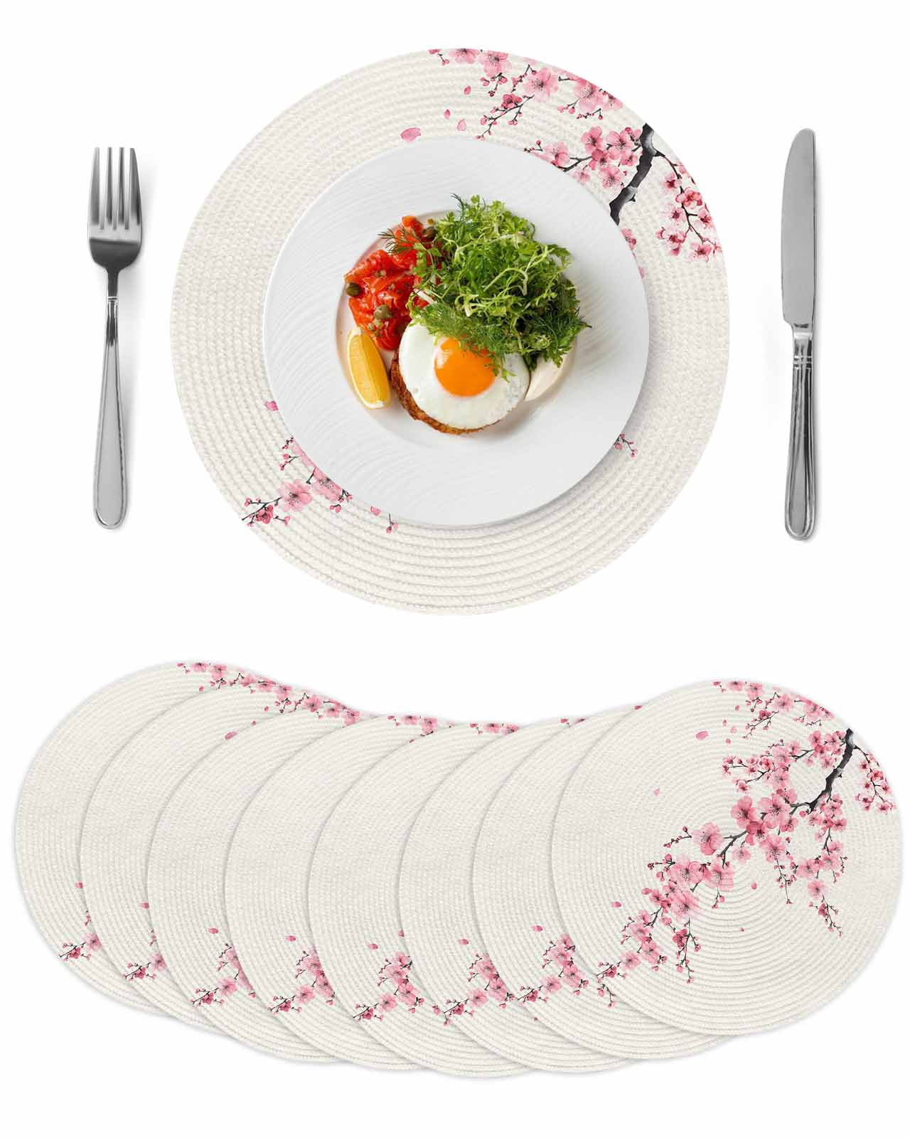 Cherry Blossoms Round Placemats Set of 8 for Dinning Tables,Heat-proof ...