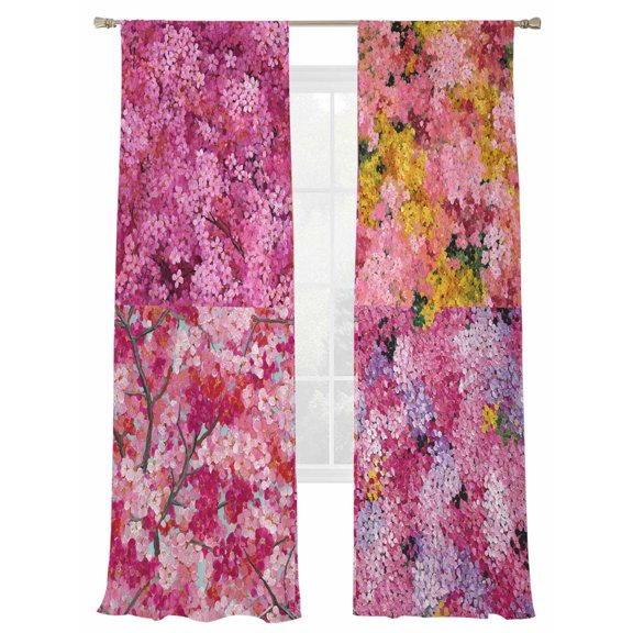 Cherry Blossoms Sheer Curtains 2 Panels Set Modern Abstract Art Pink Yellow Cherry Oil Painting Sheer Window Curtains Light Filtering Rod Pocket Voile Drapes for Bedroom Living Room 52"X84"