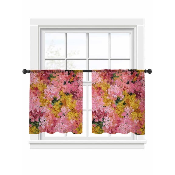 Cherry Blossoms Sheer Curtains 2 Panels Set Modern Abstract Art Pink Yellow Green Cherry Oil Painting Sheer Window Curtains Light Filtering Rod Pocket Voile Drapes for Bedroom Living Room 52"x54"