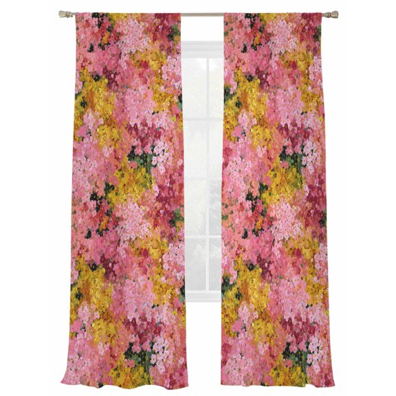 Cherry Blossoms Sheer Curtains 2 Panels Set Modern Abstract Art Pink Yellow Green Cherry Oil Painting Sheer Window Curtains Light Filtering Rod Pocket Voile Drapes for Bedroom Living Room 52"X108"