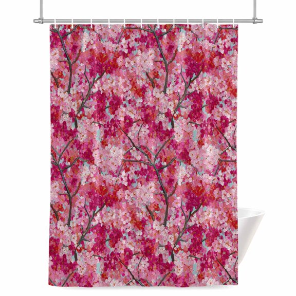 Cherry Blossoms Shower Curtain, Modern Abstract Art Pink Cherry Branch Oil Painting Waterproof Shower Curtain Set with 12 Hooks Lightweight Bath Curtains Fabric Bathroom Decor 72x78 Inches