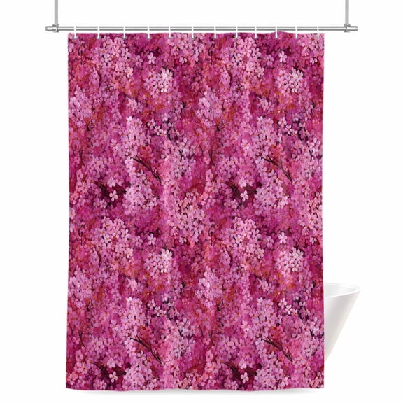 Cherry Blossoms Shower Curtain, Modern Abstract Art Pink Cherry Oil Painting Waterproof Shower Curtain Set with 12 Hooks Lightweight Bath Curtains Fabric Bathroom Decor 48x72 Inches
