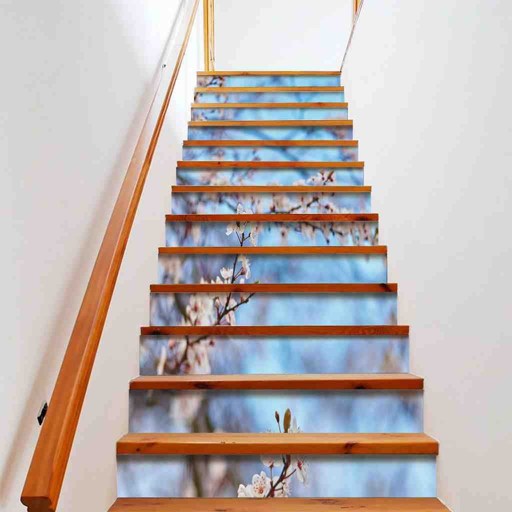 Cherry Blossoms Stair Stickers Pink Sakura Floral Staircase Riser Decals Spring Flowers Stairway