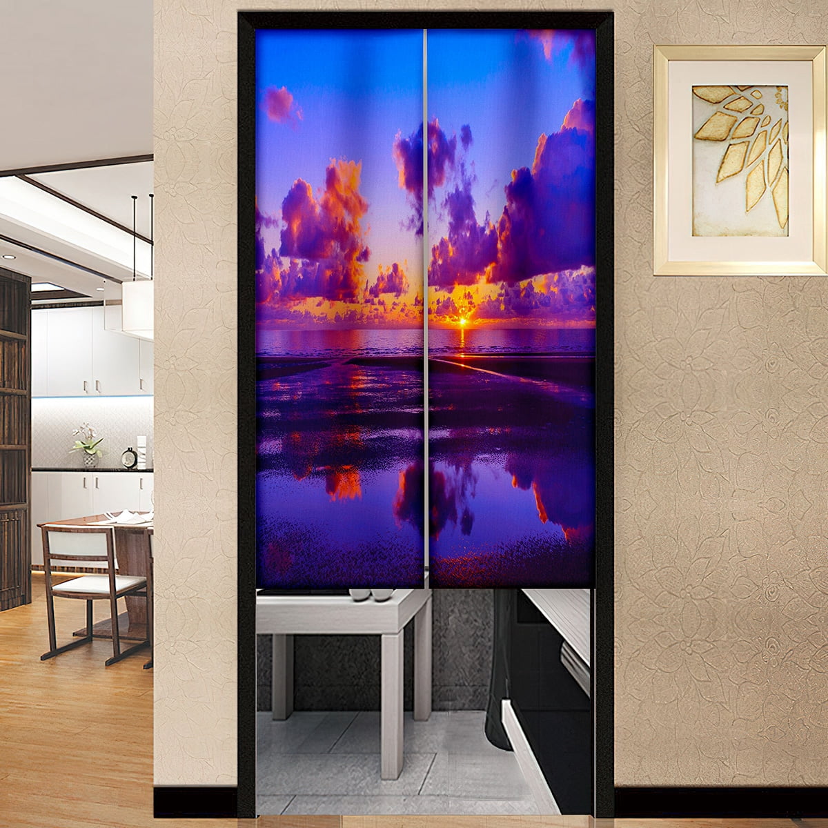 Cherry Blossoms Sunset Blue Sea Sunshine Door Curtains for Hall Kids ...