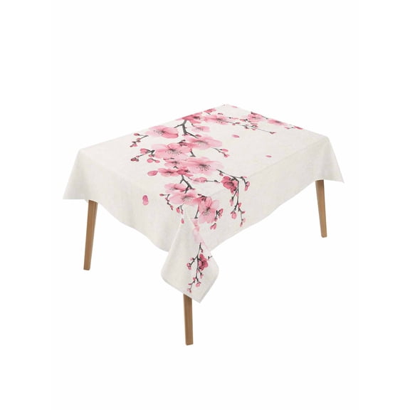 Cherry Blossoms Table Cloth, Pink Flower Floral Spring Nature Country Waterproof Tablecloth for Rectangle Tables, Reusable Washable Fabric Table Cover for Restaurant Kitchen Dining Tables 60"x84"