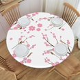 thumbnail image 1 of Cherry Blossoms Table Cloth Round Fitted Tablecloth Elastic Edge Waterproof Polyester Dining Table Covers for Kitchen, Camping, Party -(40"-44" Round Tables), 1 of 6