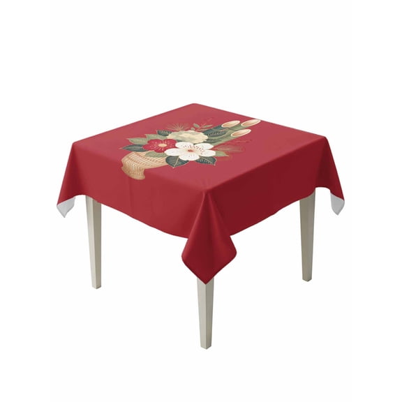 Cherry Blossoms Table Cloth, Waterproof Tablecloth for Square Tables, Japanese Spring Floral Leaves Rustic Red Reusable Washable Fabric Table Cover for Restaurant Kitchen Dining Tables 60"x60"