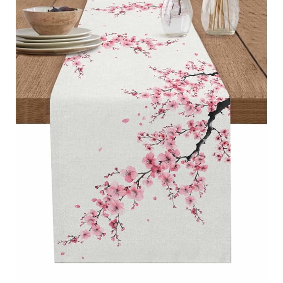 Cherry Blossoms Table Runner Pink Flower Floral Spring Nature Country Tablerunners 13 x 36 Inch, Table Decorations Tabletop Scarf for Summer Gathering Holiday Farmhouse Kitchen Dining Decor
