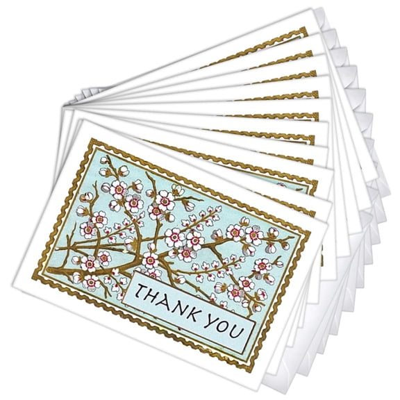 Cherry Blossoms Thank You Blank Note Greeting Cards | 20 Pack Bulk Set (4X6)