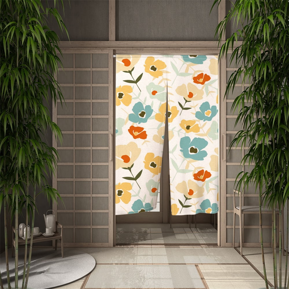 Cherry Blossoms Tower Japanese Doorway Curtain Linen Hanging Curtains ...