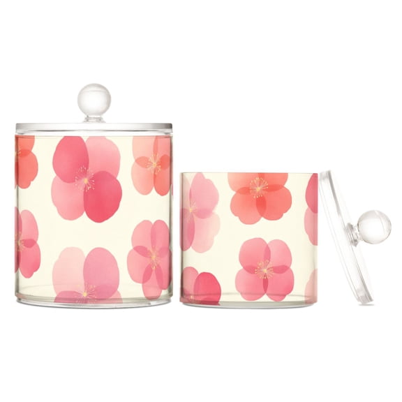 Cherry Blossoms Translucent Plastic Cotton Swabs Canisters Large Medium Set